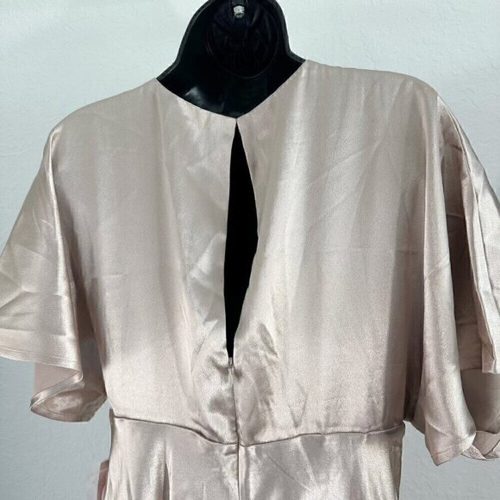 Birdy Grey Jesse Kimono Shiny Satin Flutter Sleeve Bridesmaid Dress Taupe Medium - Picture 7 of 11